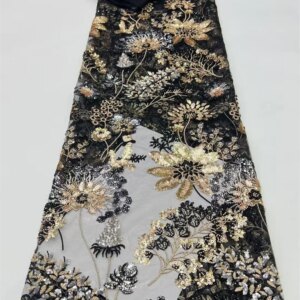 Luxury Sequence Lace Fabric 2025 High Quality African Beaded Embroidery Black Sequins Net Lace Fabric 5 Yards For Dress W686-1
