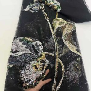 Latest African Sequins Tulle Lace Fabric 2025 High Quality Lace Embroidery Lace With Beads 5 Yards For Women Wedding Party Dress