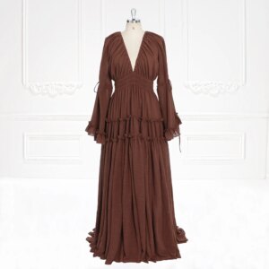 Long Sleeves Cotton Boho Maternity Photoshoot Dress Woman’s Custom Maxi Dresses with Side Slit Photo Shoot DressYEWEN YW231092