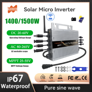 MPPT 1400W 1500W Micro Solar On Grid Inverter DC20-60V AC 80-265V MPPT IP67 Bulit-in WIFI Solar PV Converter for 4X400W Panels