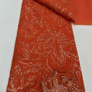 African Pink Beaded Lace Fabric African Lace Fabric 5 Yards High Quality 2025 Burnt Orange Sequins Groom Lace For Sewing KB4733