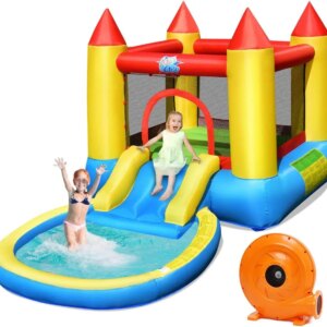 Inflatable Water Slide with 580w blower Toddler Water Bounce House Bouncy Park Castle w/Slide, Ocean Ball Pit