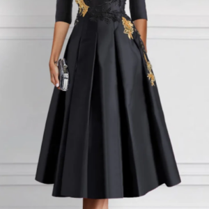 2024 A-Line Cocktail Dresses Elegant Dress Formal Ankle Length 3/4 Length Sleeve Satin with Appliques dress Shirt Collar Pocket