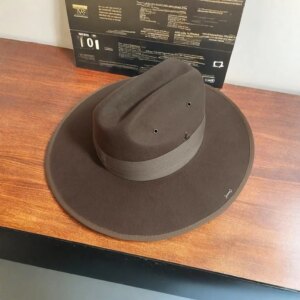 Men’s Riding Hat ,  Travel 100% Wool Felt Hat,Brown Color Velvet Denim Hat,  Western Knight Hat With Detachable Windbreak Rope