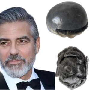 Malaysian Virgin Human Hairpieces #1b60 White Human Hair Skin Toupee 8×10 Knots PU Units for European Men