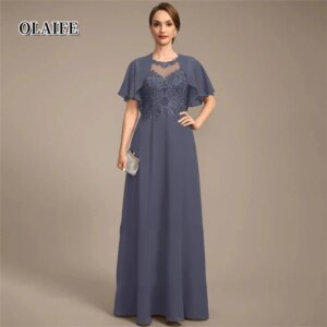 New Scoop Neck Mother Of The Bride Dress Floor-Length Chiffon Lace A-line Formal Dresses Vestidos Mae Da Noiva Casamentos