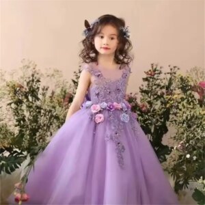 Elegant Flower Girl Wedding Dress Kids Performance Outfits Girl Floral Costume Princess Birthday Party Prom Gown