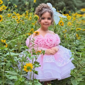 Dreamy Vow Pink Elegant Sequin Flower Girls Dress Princess Children Wedding Birthday Party Ball Dress First Communion D099