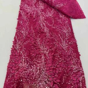 African Lace Fabric 2025 Sequins Embroidery Elastic Beaded Nigerian High Quality Tulle Lace Fabric For Bridal Wedding Party