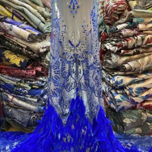 African Luxury 3D Feather Lace Fabric Beaded Lace 2023 High Quality Bule Nigeria Sequin Fabrics for Wedding Evening Dress Sewing