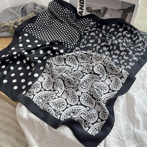 Temperament splicing Korean style black and white polka dot printed silk scarf --861945