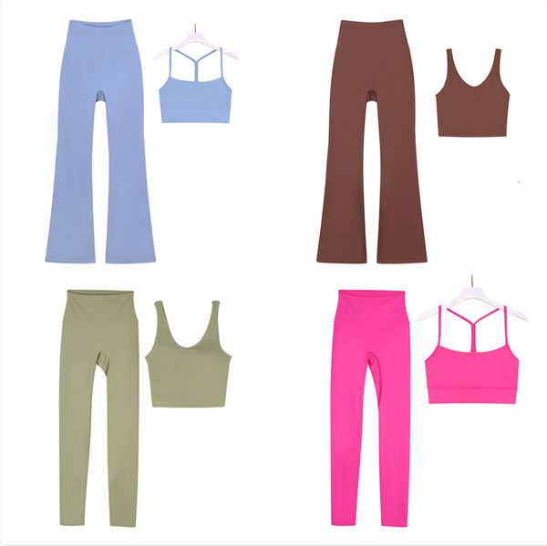 Women Yoga Set 2 Piece Set Pants + Sports Bra Sets Outfit Designer Suspenders Camisole Sports tank top Vest Slim Fit Leggings Yoga Pilates Running and Everyday Fitness