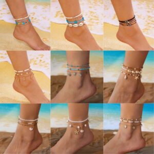 Starfish, conch, shell, pearl multi-layer ankle chain, seaside beach vacation style layered ankle jewelry, small and unique style