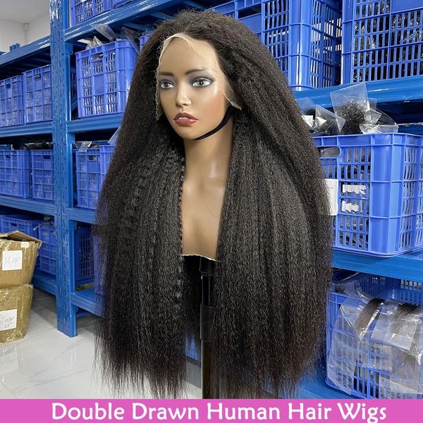 Kinky Straight HD Lace Super Double Drawn Human Hair Wigs Preplucked 13x4 Lace Frontal Wig 200% Density Full Natural Raw Hair