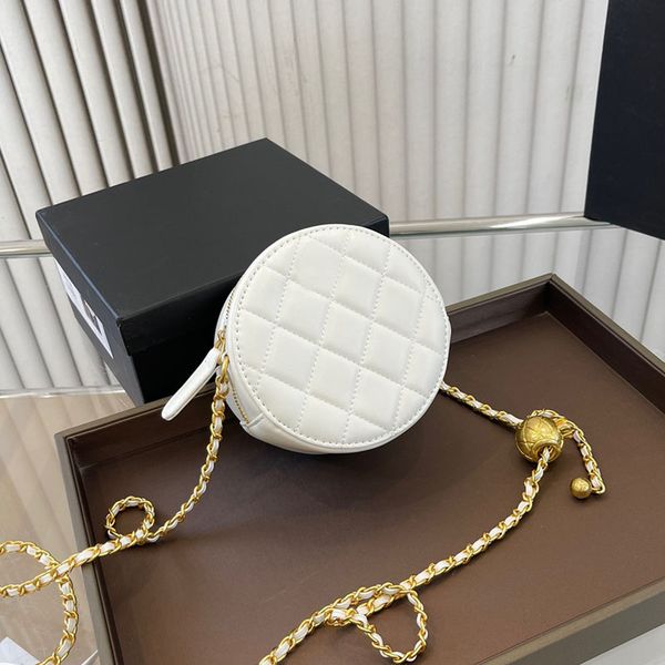 Ladies Lovely Mini Circle Bag Golden Ball Designer Waist Pack Adjustable Chain Lambskin Leather Zipper Cross Body Cosmetic Cases Shoulder Coin Handbags 10cm