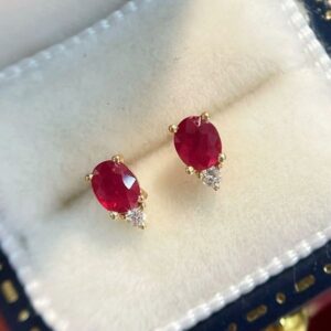 2025 explosive 18k gold plated eco-friendly metal irregularity synthetic ruby ear studs Simple and versatile earrings fashion temperament advanced for women