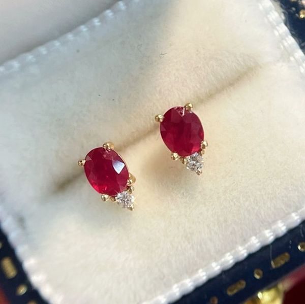 2025 explosive 18k gold plated eco-friendly metal irregularity synthetic ruby ear studs Simple and versatile earrings fashion temperament advanced for women