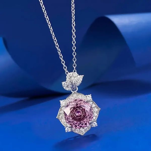 S925 sterling silver rose petal necklace 10mm rose purple red pendant personalized fashionable necklace pendant engagement birthday anniversary jewelry gift