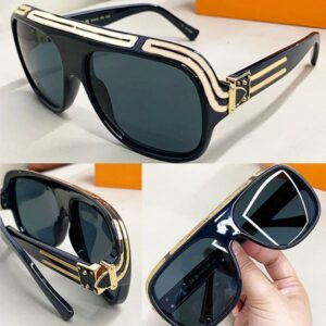 Summer Luxury Black Gold Rectangular Sunglasses Mens Classic Pure Black Titanium Sunglasses 2517U Black Lenses Top Old Flower Pattern Metal Line Inlay
