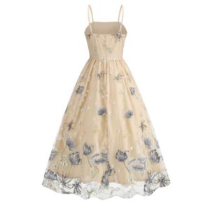 046-A girl's dress with apricot-colored floral embellishments