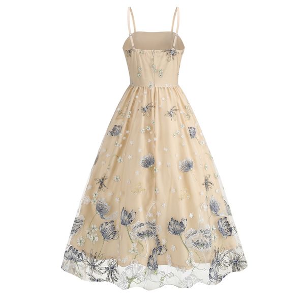046-A girl's dress with apricot-colored floral embellishments