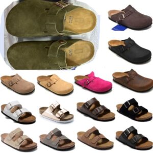 Arizona Designer Clogs Sandals Clog Slippers Cork Flat High Quality Fashion Summer Genuine Leather Slide Favourite Beach Casual Shoes Women Men Size 34-47