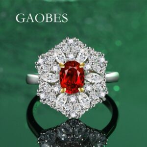 Luxury S925 Sterling Silver Ice Flower Cut Ring with Padma Red, Pink and Green Diamonds for Women, Perfect for Engagement and Wedding