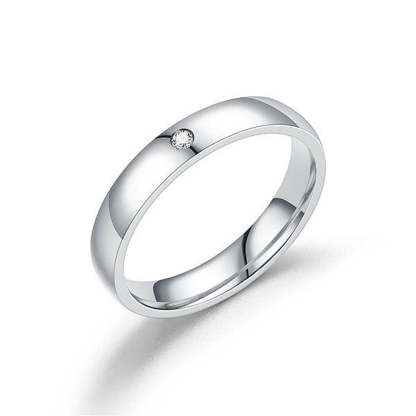 Simple Ring Stainless Steel Couple Ring with Diamond Finger Women Men Ring Jewelry Wholesale Size 6-13
