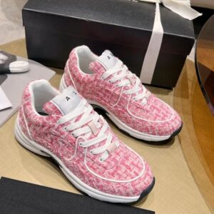 Hot 24ss Womens Sneakers Dress Shoe Lace-Up Casual Shoe Tweed Printing Platform Outdoor Trainer Sports Hiking Shoe Classic Pink Leisure Shoe With Dust Bags For A Gifts