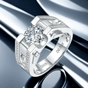 925 Sterling Silver Men's Wedding Ring, 2 CT D Color VVS1 Moissanite, Classic Design Engagement wedding Business scholar Boss Ring