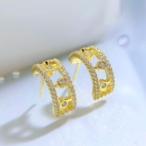 925 Sterling Silver Diamond-Studded Hollow Hoop Earrings, Vintage and Elegant Design for Women