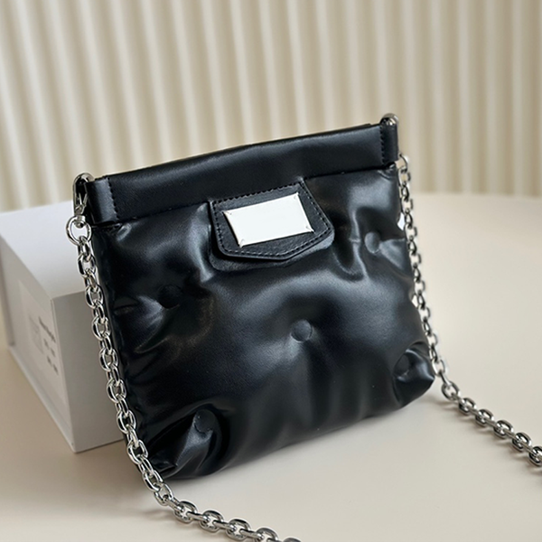 Designer handbag women's shoulder bag skew straddle bag fashion pillow bag chain bag leather button decorated black and white rectangular logo christmas gift bag