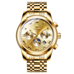 TEVISE Moonwatch Watch Mens Hollow-out Luminous Automatic Mechanical Watch with Stainless Steel Strap Business Wristwatch for Men T040-9005