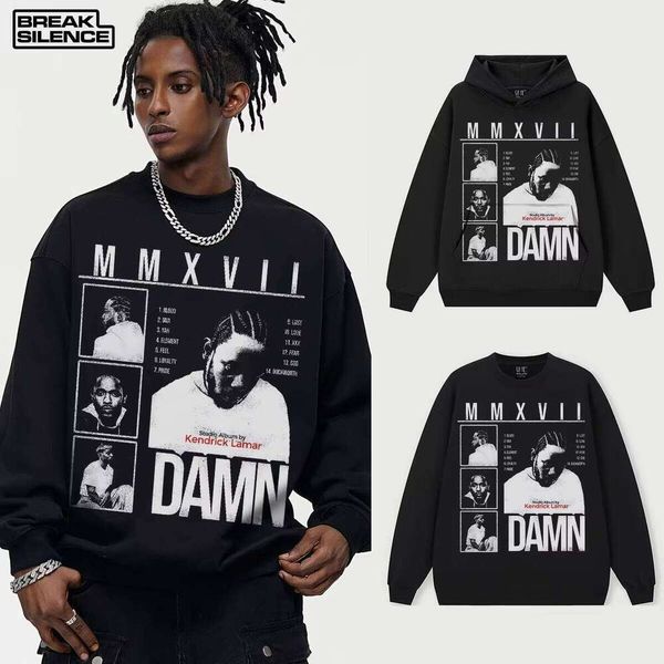 Kendrick Hooded Sweatshirt Cross-Cultural Hip-Hop Style Heavy Solid Color 3D Off-Shoulder Loose Fit Suitable for Men and Women Winter