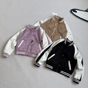 Women's double-sided striped baseball jacket, single breasted baseball collar, long sleeved jacket, made of soft and skin friendly fabric