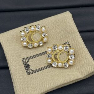 Luxury Brand Designer Earrings Studs Letters Crystal 18K Gold Plated Women Ear Stud Designer Wedding Pearl Earring Jewelry Party Gift with Box