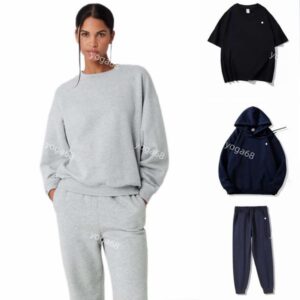 Women Yoga Hoodies Perfectly Oversized Sweatshirts unisex 3D Logo Sweater Loose Long Sleeve short sleeves Crop Top Fitness Workout Crew Neck Blouse Gym men Hoodies