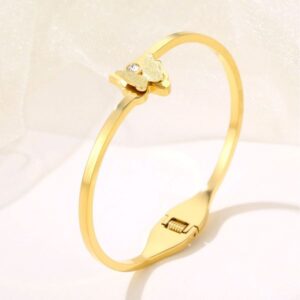 Fashion Gold-Plated Butterfly Open Bangle with Zircon, Non-Fading Stainless Steel, Matte Finish, Perfect Women's Bracelet Wholesale