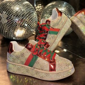 Full Diamond Thick soled Board Shoes for Women 2025 Spring New Collection Color blocked Embroidered Large Casual Sports Shoes for Women