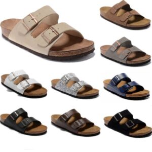 Arizona New Summer Cork Slippers Beach Sandals Casual Double Buckle Clogs Sandalias Women men Slip on Flip Flops Flats Shoes US 3.5-15.5