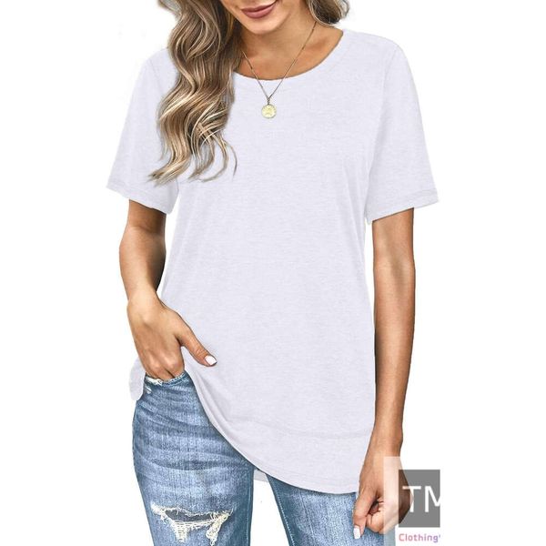 Womens Tops Short Sleeve Summer T-Shirts Curved Hem Casual Fashion Shirts Beach Vacation Clothes