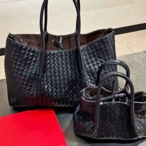 New hand woven women s capacity cowhide shoulder tote fashionable handbag simple large bag commuting