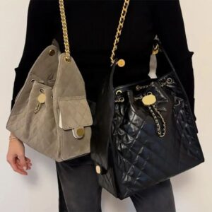 Designer Luxury Chain Bag Women's Fashionable Drawstring Bucket Bag Diamond Grid Single Shoulder Crossbody Bag Commuting Bag