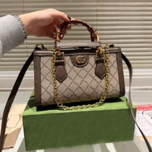 Bamboo Diana Tote Bag Women Handbags Large Capacity Vintage Shoulder Bags Metal Hardware Chain Canvas Leather Flap Buckle Interior Zipper Pocket Totes Purse