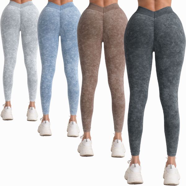 High quality women's high waisted double hip lifting yoga gym exercise tight stretch outdoor exercise three part smile pants solid color high-quality tight pants