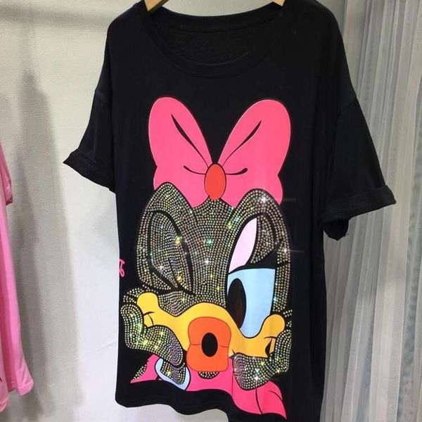 Plus Size 1.0-150kg Fat MM Summer Heavy Embroidered T-Shirt Cute Minnie Loose Short Sleeve Mid-Length Women's Tee