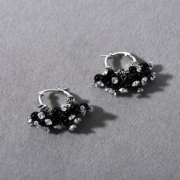 Hot-selling 25x17mm Eco-friendly Brass Zircon Black Agate Ear Studs Earrings Rust-proof Waterproof Niche Design For Women Individuality Fashion Jewelry