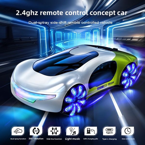 Children's favorite gifts EV new energy drift remote control car double spray music marquee stunt gesture toy