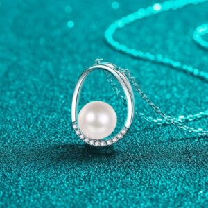925 Sterling Silver Moissanite Oval Pearl Pendant Necklace Elegant Minimalist Daily Wear Collarbone Chain