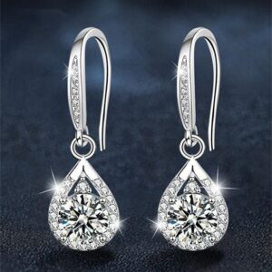 D Color Moissanite Drop Earrings 1 Carat Tear Shape S925 Silver Leverback Hooks | 3EX Cut Sparkling Teardrop Bridal Jewelry